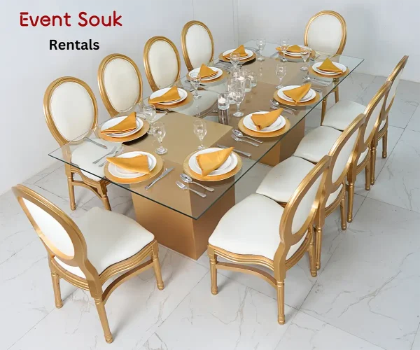 Azzura-glass dining-table-gold-boxes-with-gold-wooden-dior-chair-rental Azzura-glass dining-table-gold-boxes-with-gold-wooden-dior-chair-rental