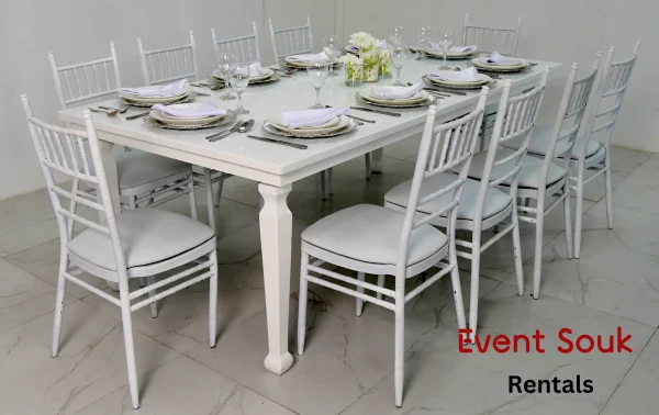 Avalon-dining-table-white-and-white-chivari-chairs-rental-dubai Avalon-dining-table-white-and-white-chivari-chairs-rental-dubai
