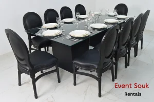 Azzura-glass-dining-table-with-black-boxes-and-black-dior-wooden-chairs