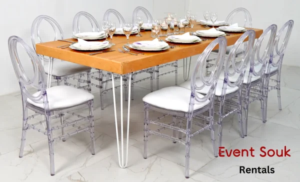 Isadora-rectangular-dining -table-and-dior-acrylic-chairs-rental Isadora-rectangular-dining -table-and-dior-acrylic-chairs-rental