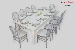 avalon-dining-table-white-dior-acrylic-chair-rental