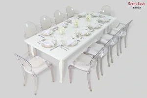 avalon-dining-table-white-dior-acrylic-ghost-chair-rental