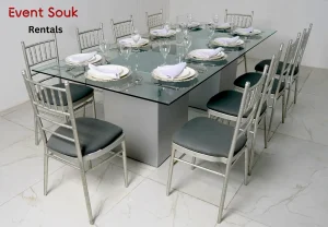 azzurra-glass-dining-rectangle-table-rental-silver-with-silver-chivari-dubai