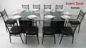 azzurra-rectangle-dining-black-glass-table-rental-and-black-chivari