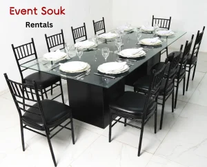 azzurra-rectangle-dining-black-glass-table-rental-and-black-chivari-dubai