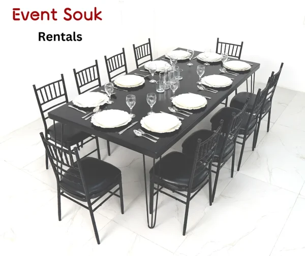 isadora-rectangle-dining-table-rental-black-with-chivari-chair-black isadora-rectangle-dining-table-rental-black-with-chivari-chair-black